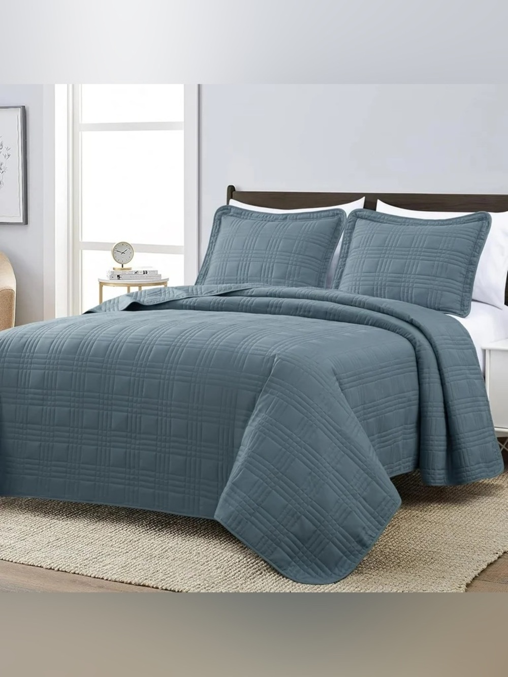 Blue oversized king 3 piece Quilted Bedspread Set